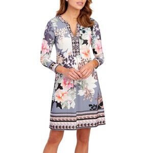 Hale Bob Floral Printed Jersey Knit Dress Large NWT 3/4 Length Sleeve